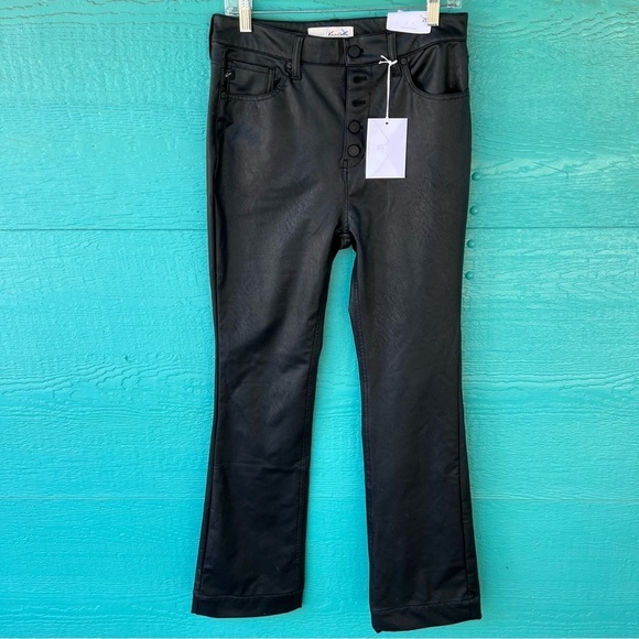 KANCAN JOAN HIGH RISE FLARE IN PLEATHER VEGAN LEATHER BLACK SIZE 29 NWT - Picture 1 of 16